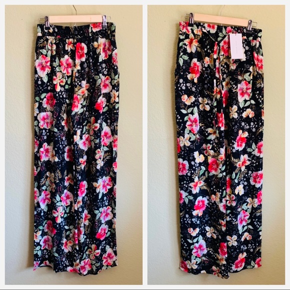 NWT ZARA WOMAN Floral Wide Straight Leg Pants - Picture 6 of 8